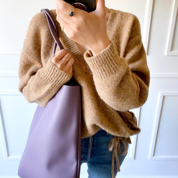 The Ava Genuine Leather Tote Bag Purple - Picture 9 of 11